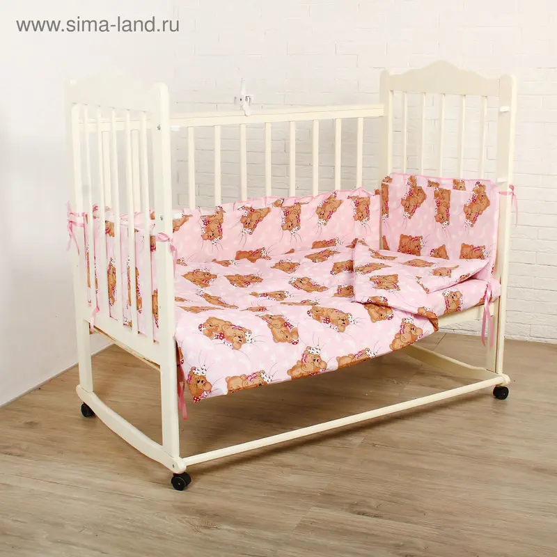 Комплект в кроватку "Спящие мишки" (4 предмета), цвет розовый 45/1