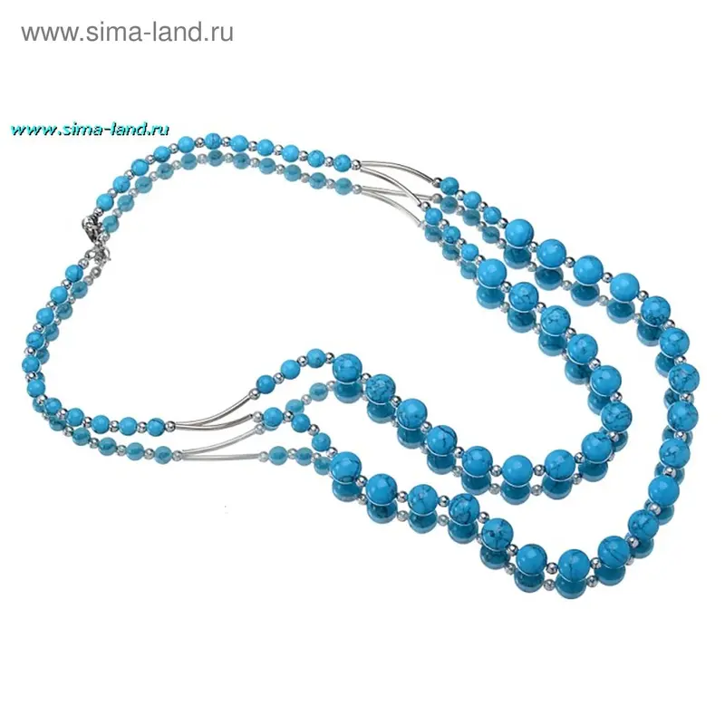 Бусы 2 яруса, шар с металлом «Бирюза», 60см
