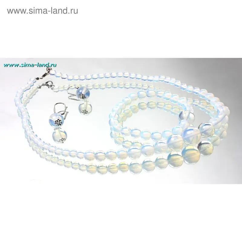 Набор 3 предмета: серьги, бусы, браслет «Лунный камень» шар