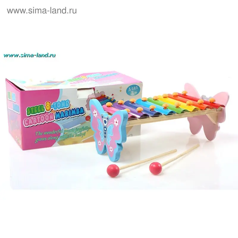Игрушка музыкальная - металлофон бабочка, в коробке