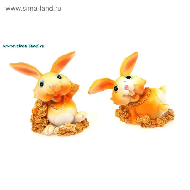 полистоун крольчонок на монетках 6*5 см