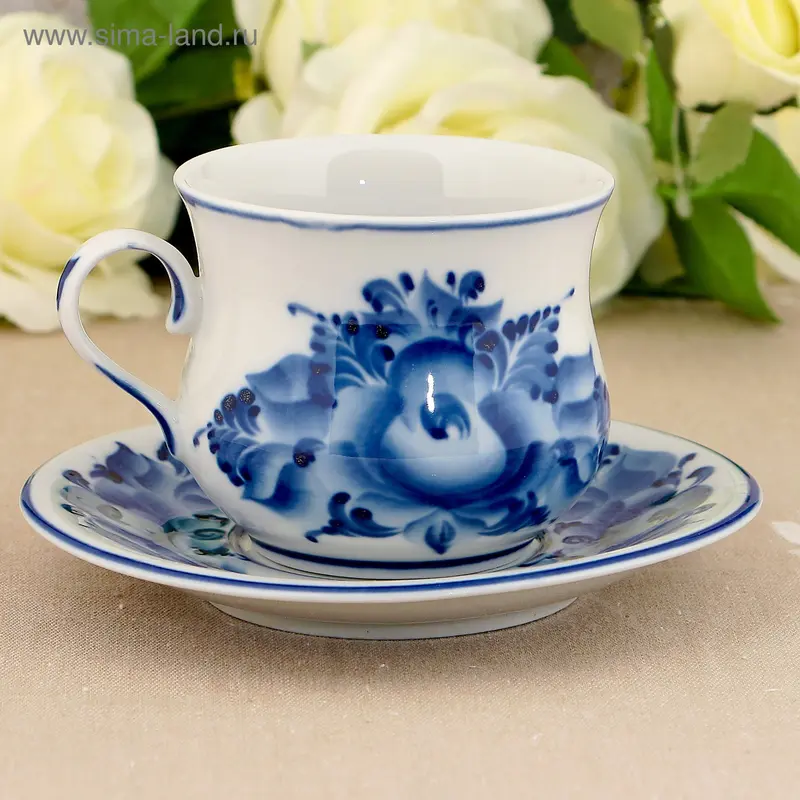 Чайная пара "Сервизная", гжель, фарфор, 2с