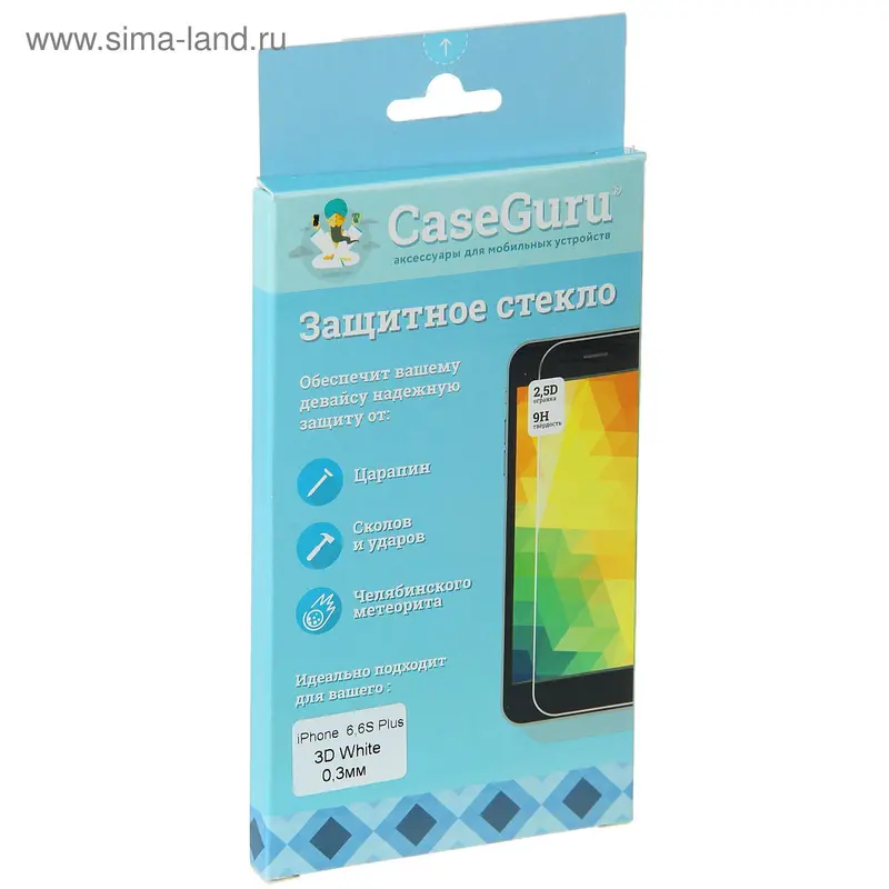 Защитное стекло 3D CaseGuru для Apple iPhone 6,6S Plus White, 0,3 мм, белое
