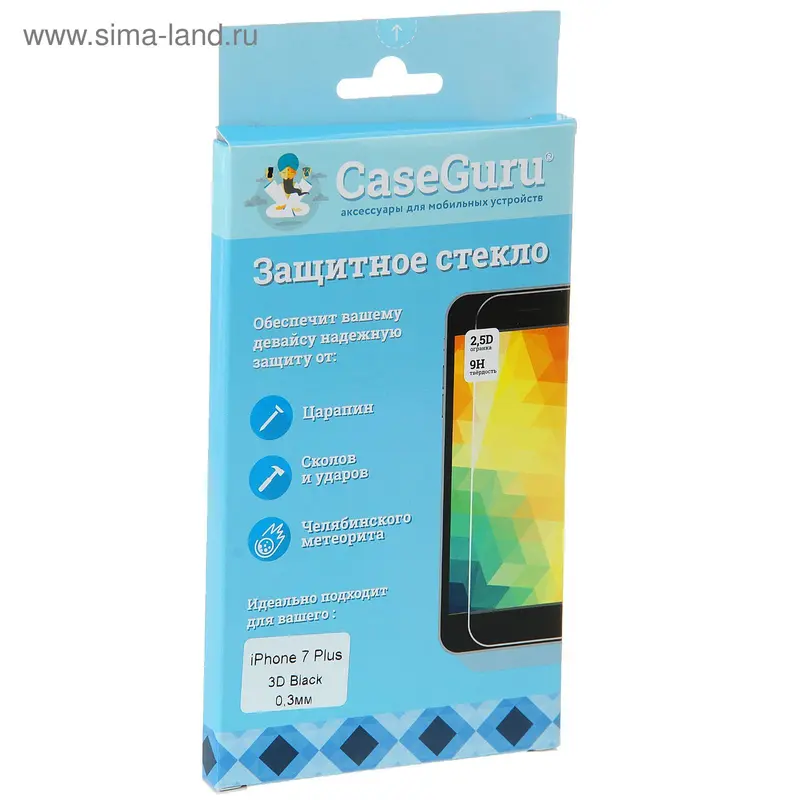 Защитное стекло 3D CaseGuru для Iphone 7 Plus Black, 0,3 мм, черное