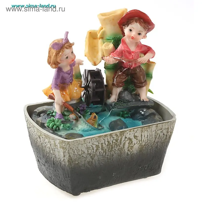 фонтан мини детишки на рыбалке 12*19 см