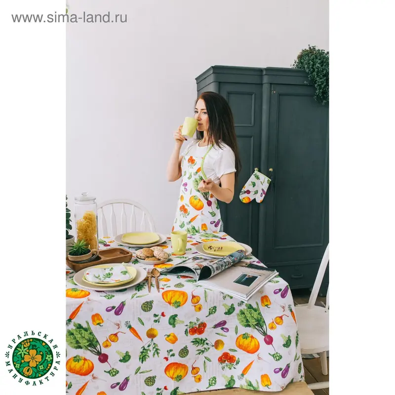 Скатерть "Доляна" Овощи 145х144 см, 100% хлопок,вафельное полотно, 162 г/м2