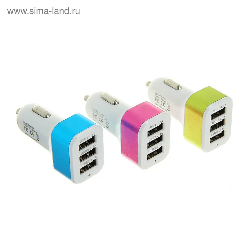 Автомобильное зарядное устройство LuazON LPA-09, 3 USB, 3.1/2.1/1 А, МИКС