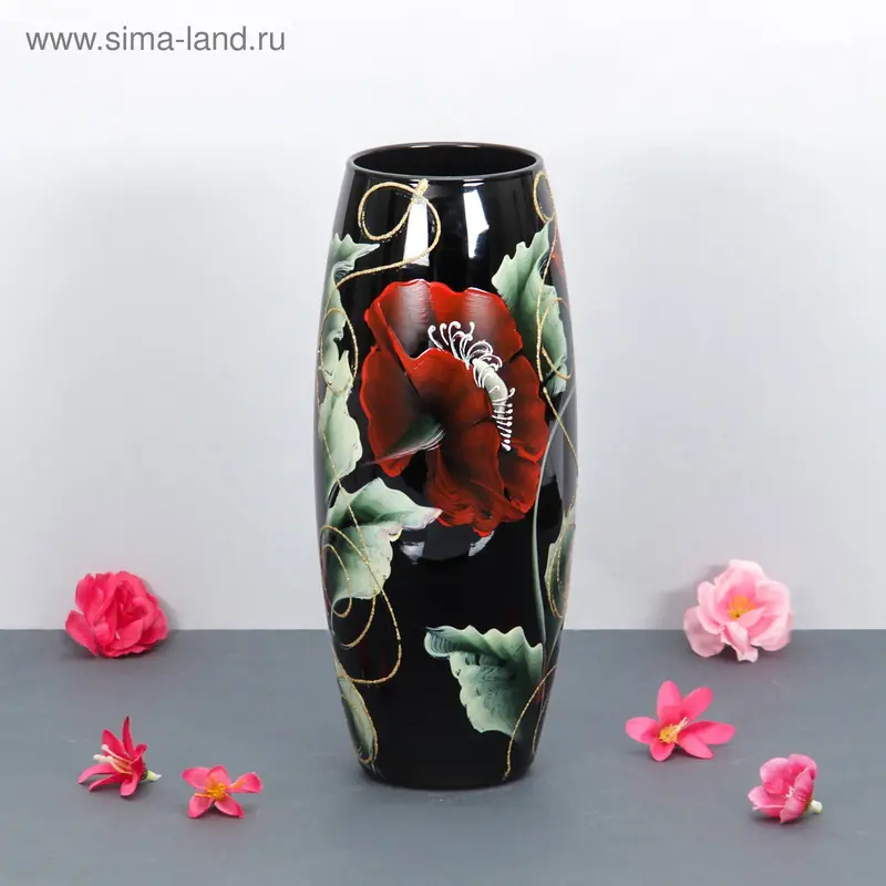 Ваза "Мак на чёрном" d-7.5х11х26 см