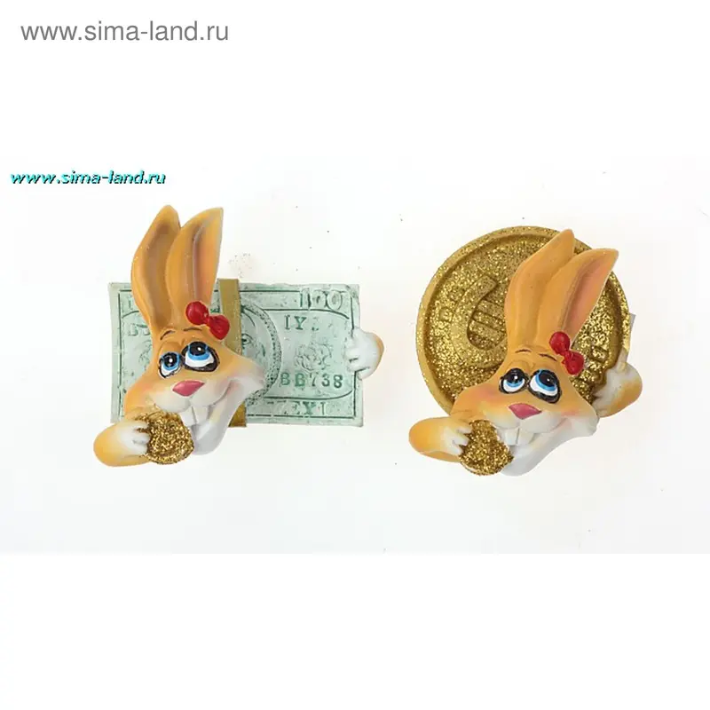 магнит полистоун крольчонок девочка с монеткой на пружинке 4,5*4,5 см