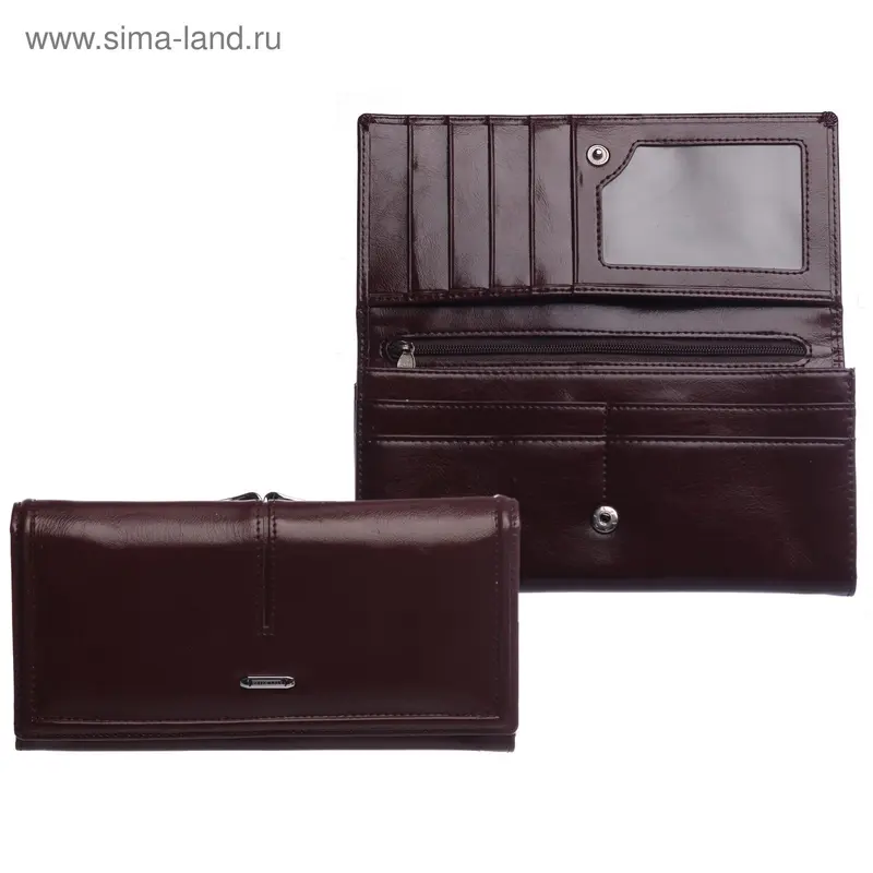 Кошелек жен 03-02-01, 19*2*9, 2 отд рамка, 3 отд, д/карт на клапане, коричневый