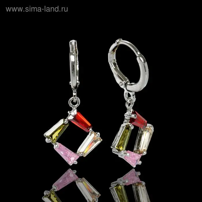 Серьги со стразами «Циркон» посеребрение, квадрат, цветной