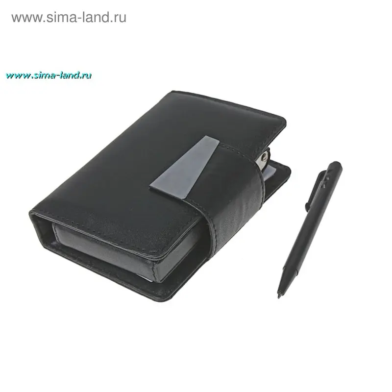 Визитница чёрная, под кожу + блокнот + ручка