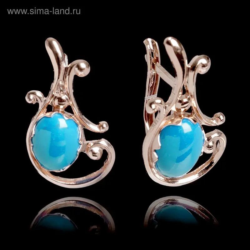 Серьги «Бирюза» каменная арфа, позолота