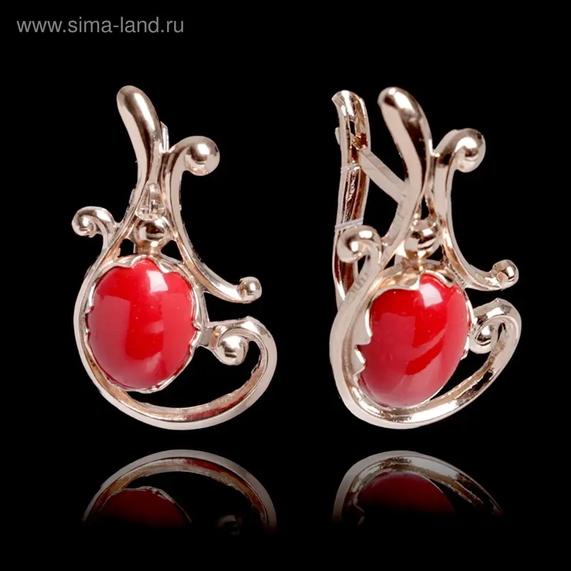 Серьги «Коралл» каменная арфа, позолота