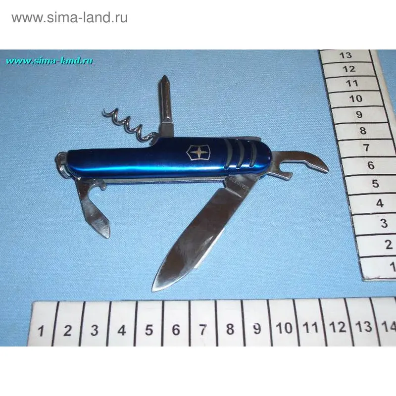 Нож универсальный 5в1 рукоять синяя с 3 насечки 9см