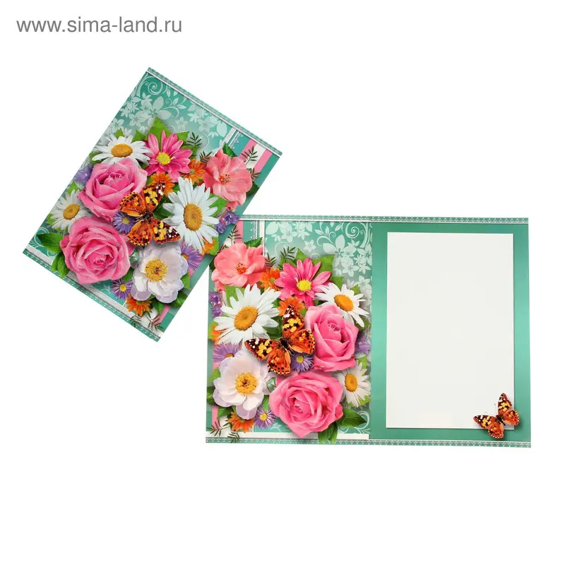 Открытка минигигант "Розы, ромашки, бабочка"