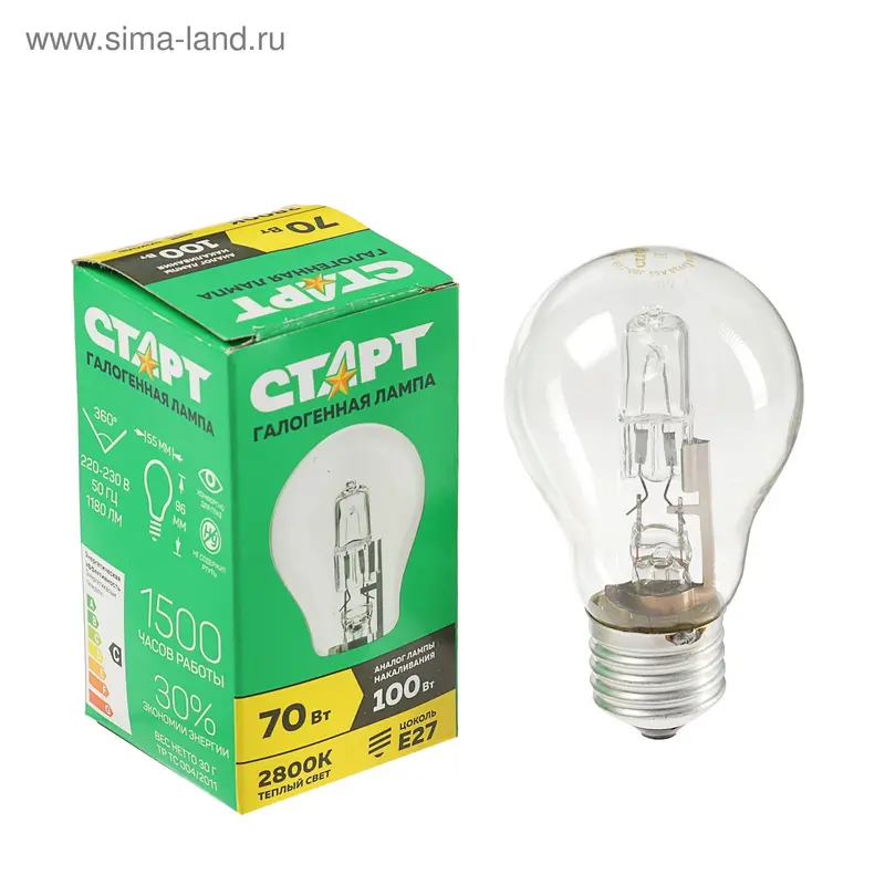 Лампа галогенная "Старт" Б, Е27, 70 Вт, 230 В