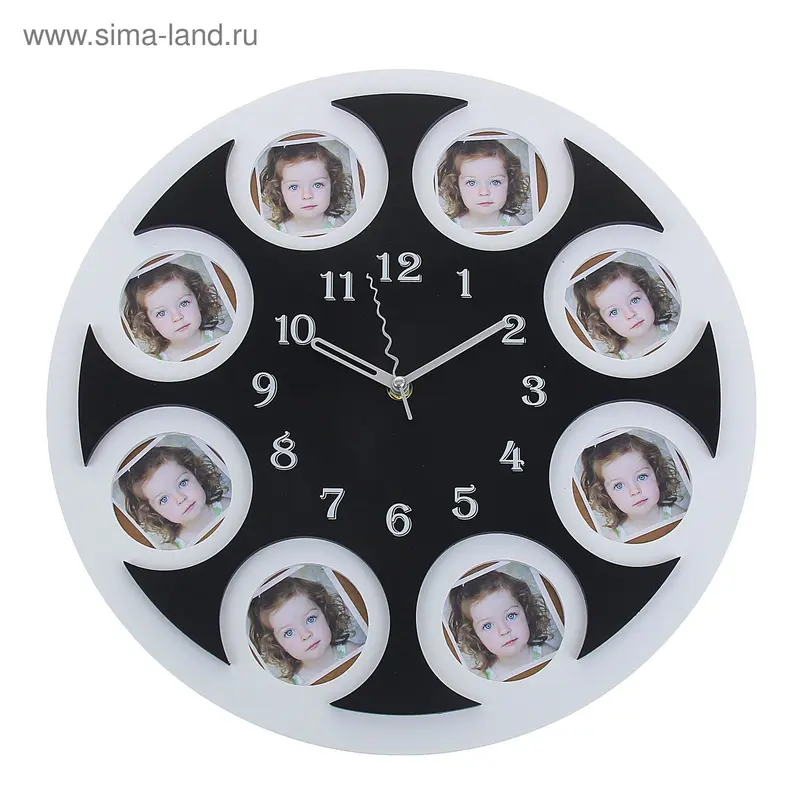Часы настенные Circles, d=38,5 см, чёрно-белые + 8 фоторамок d=6 см