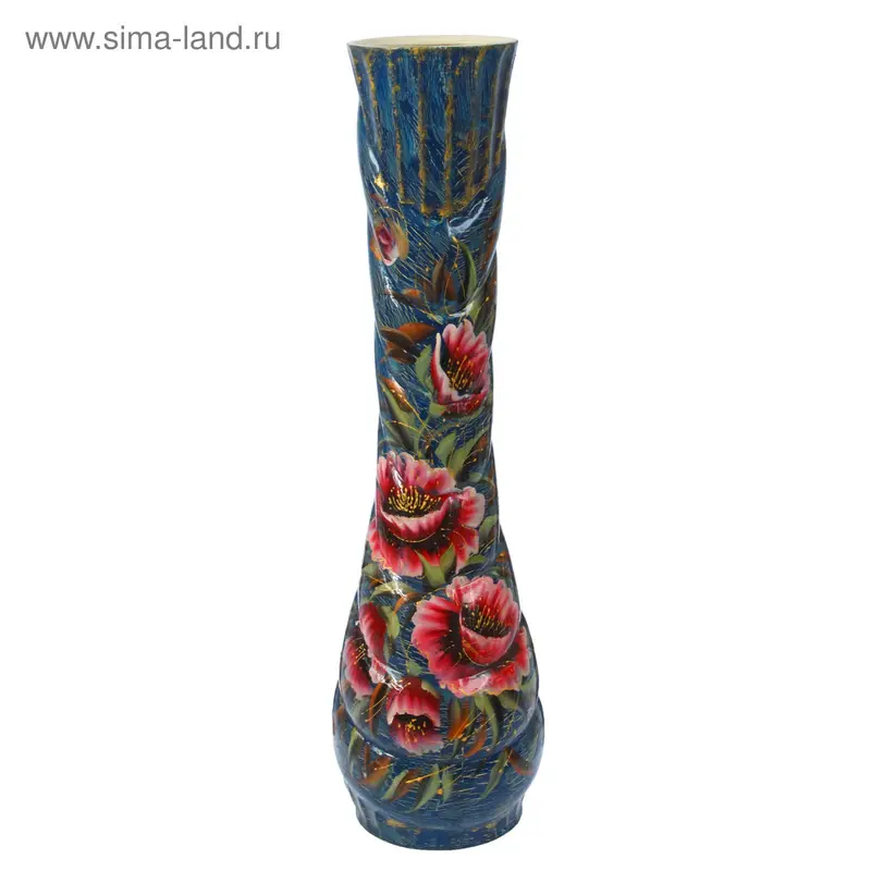 Ваза напольная "Далия" кракелюр, синяя