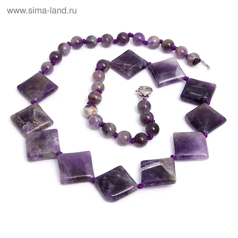 Бусы ромб и шар «Аметист», 45см