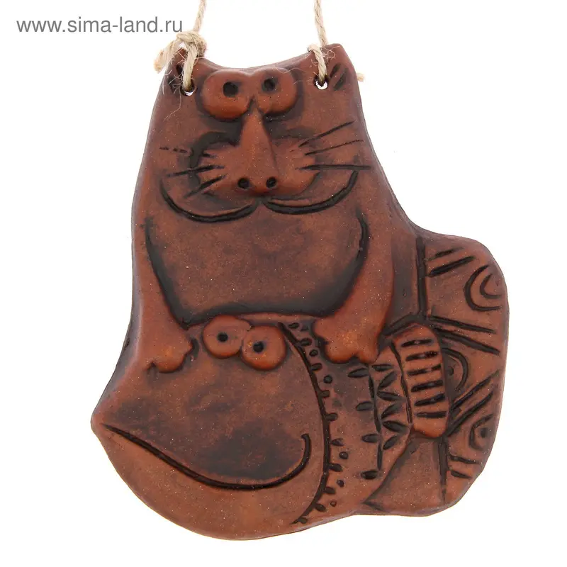 Плакетка "Кот с рыбой" 12х13 см