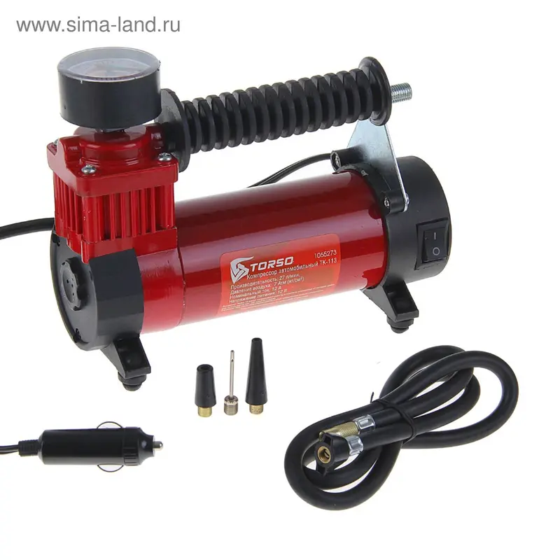 Компрессор автомобильный TORSO TK-113, 12 А, 27 л/мин, провод 3 м, шланг 1 м