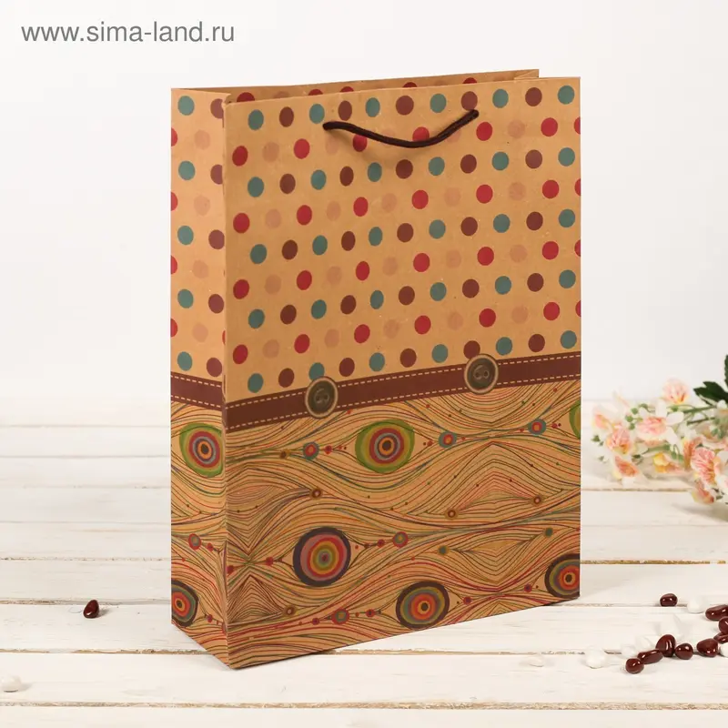Пакет крафт "Узоры", 15 х 6 х 20 см