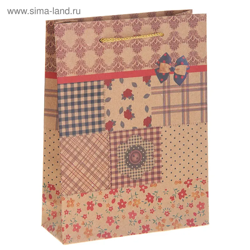 Пакет крафт "Заплатки", 31,5 х 41,5 х 9,5 см