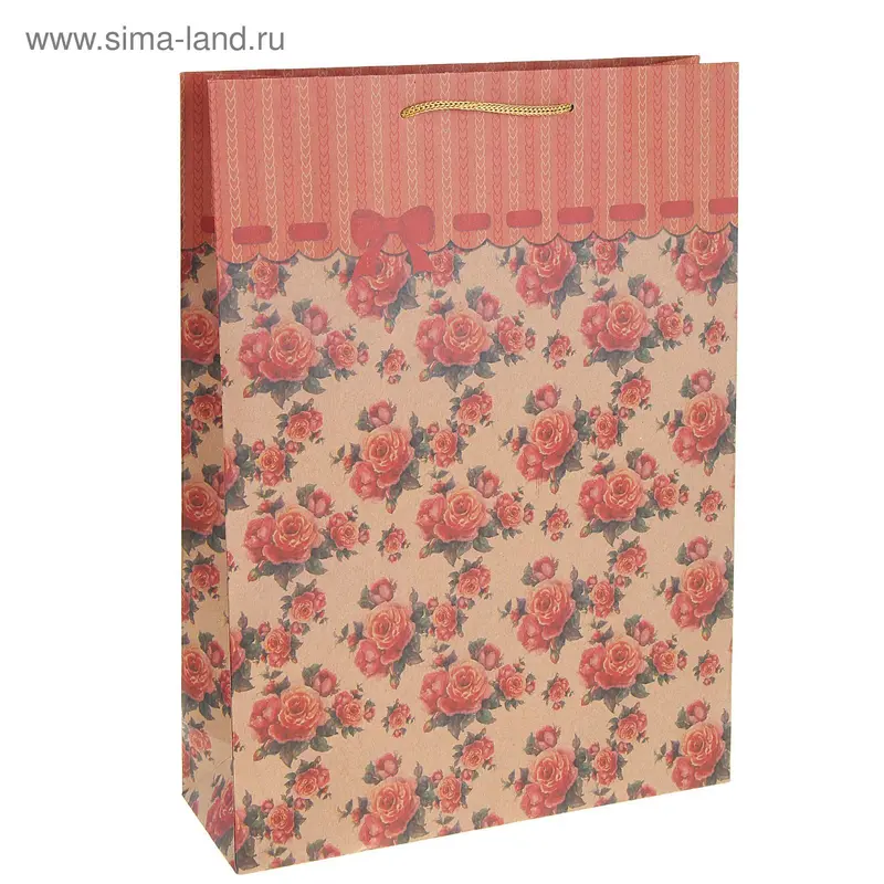 Пакет крафт "Розочки", 23 х 8,5 х 32 см