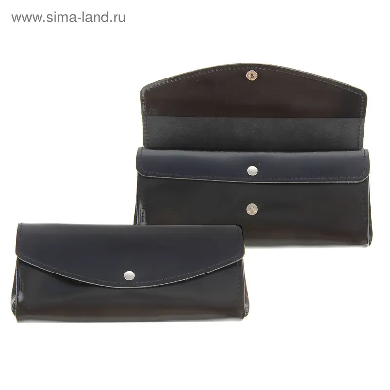 Кошелёк женский, 3 отдела, отдел для карт, чёрный глянцевый