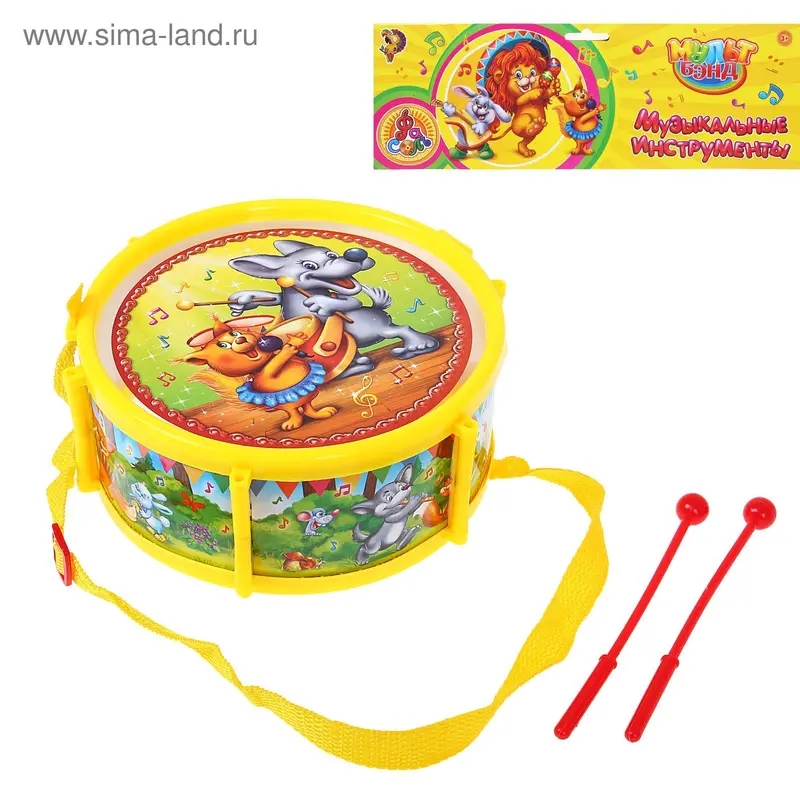 Игрушка барабан «Зверята-2», d=19 см, МИКС