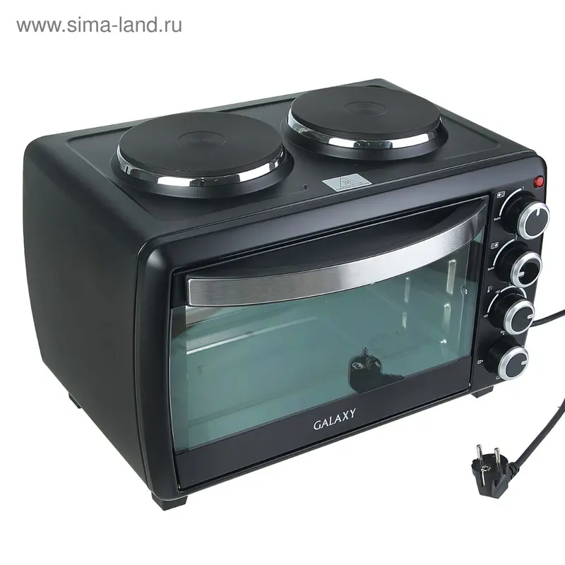 Мини-печь Galaxy GL 2617, 1500 Вт, 26 л, 2 конфорки по 800 Вт, чугун, чёрная
