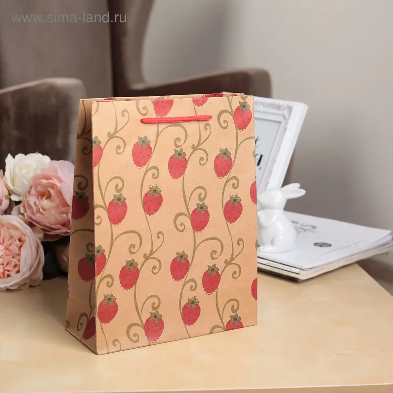 Пакет крафт "Ягодки", 19 х 8 х 24 см