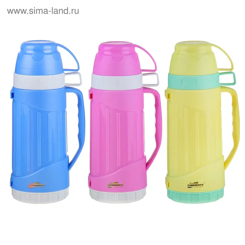 Термос с ручкой Day Days, 1 л, 2 кружки, 10 ч, микс