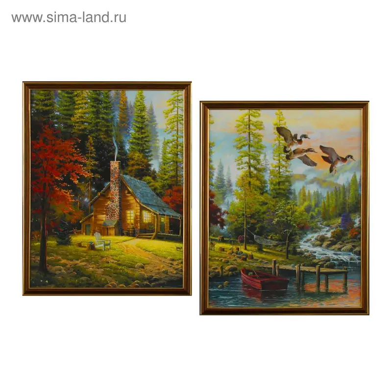 Картина модульная "Домик в лесу" 2-38*50 см 76*50см