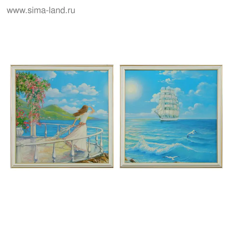 Картина модульная "Дама и парусник" 33х66 см