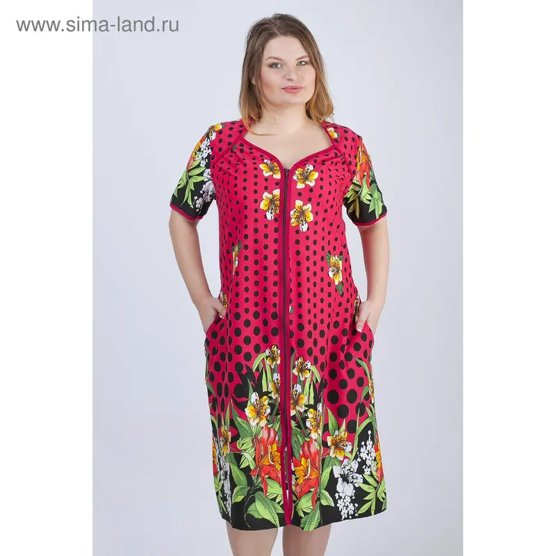 Халат женский на молнии М398 МИКС, р-р 60