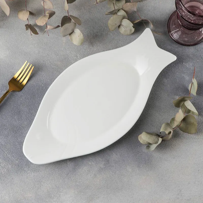 Блюдо фарфоровое для рыбы Wilmax, 33×15,5 см, цвет белый
