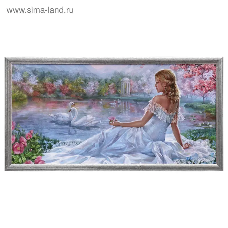 Картина "Дама с лебедями" 57x107 см, рамка микс, МДФ