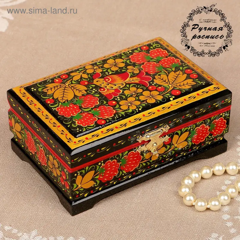 Шкатулка «Птица», хохлома, ручная роспись, 12х8 см