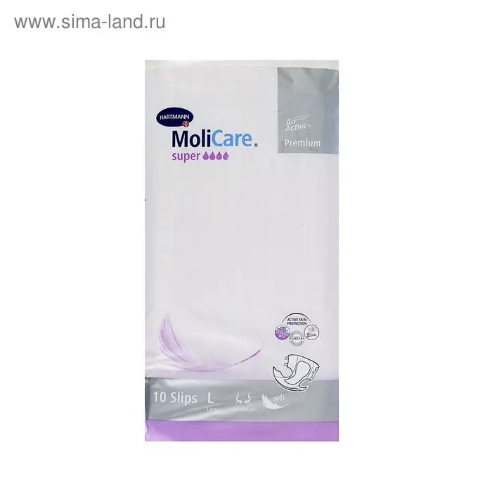 Подгузники воздухопроницаемые MoliCare Premium super soft L, 10 шт