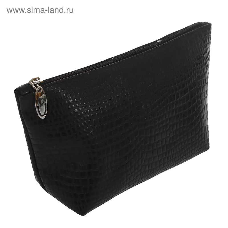 Косметичка на молнии, 1 отдели, чёрная ящерица
