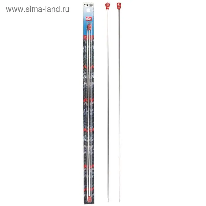 Спицы для вязания прямые, с пластиковым наконечником, d=2,5мм, 40см, 2шт