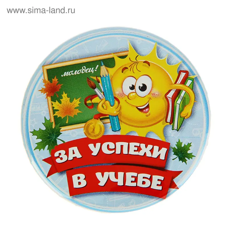 Значок «За успехи в учебе», солнце, закатной, d=5,6 см