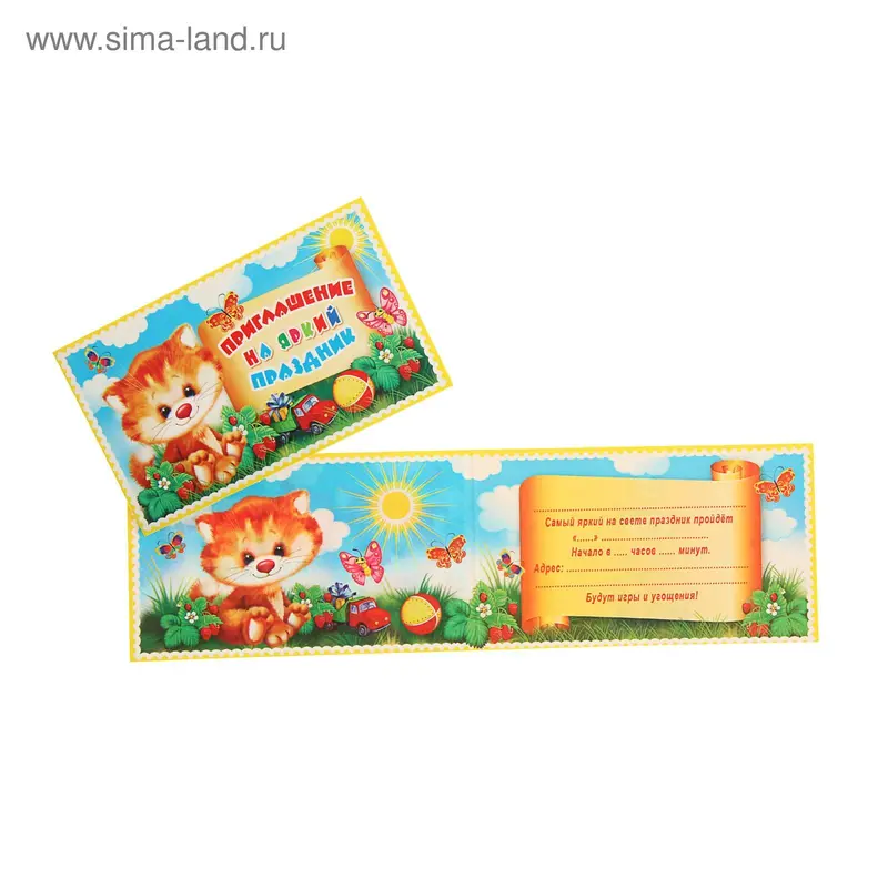 Приглашение "На яркий праздник" детское, кот