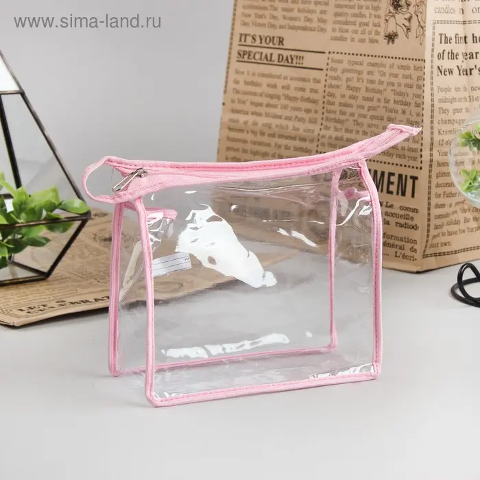 Косметичка ПВХ, отдел на молнии, цвет розовый
