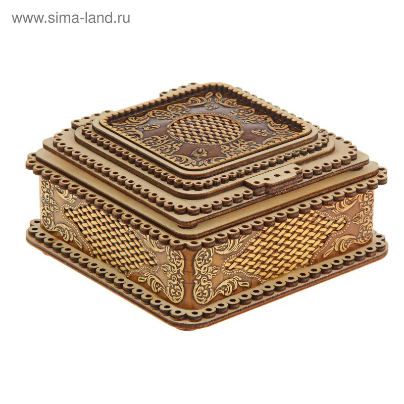 Шкатулка "Узор" 14 х 14 х 6,5 см, береста