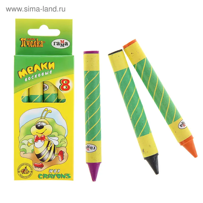 Мелки восковые 8 цветов, «Гамма» «Пчелка», d=11 мм