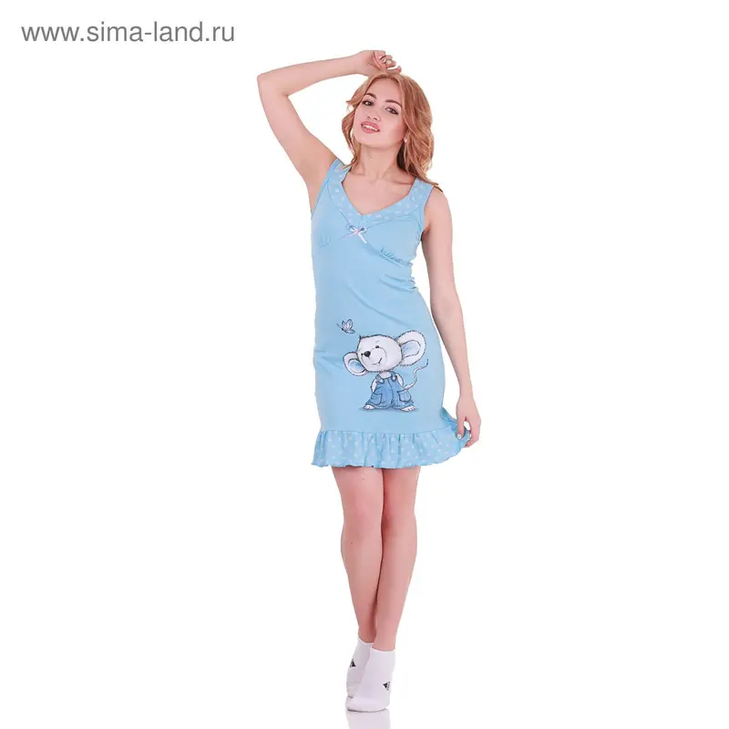 Сорочка женская Mouse Collection 131141 голубой, р-р 46