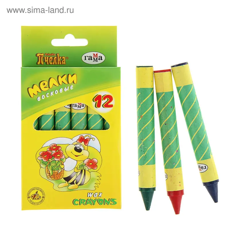 Мелки восковые 12 цветов, «Гамма» Пчелка, d=11 мм